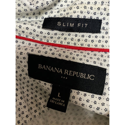 Banana Republic Men's White Slim Fit Floral Short Sleeve Button Down Shirt Top L