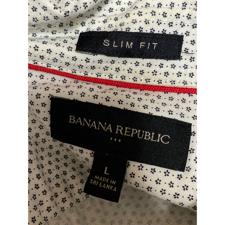 Banana Republic Men's White Slim Fit Floral Short Sleeve Button Down Shirt Top L