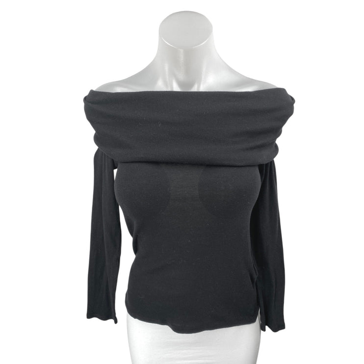 Zara Women's Black Off The Shoulder Long Sleeve Sweater Knit Blouse Top Size L