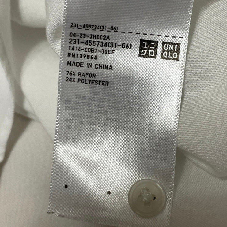 Uniqlo Womens White Long Sleeve Minimalist Collared Button Down Shirt Top Size M