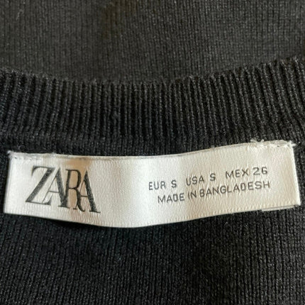 Zara Women's Black Ribbed Knit Crew Neck Sculpt Sweater Pullover Crop Top Size S