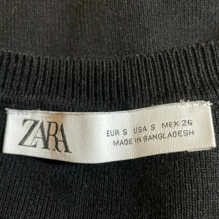 Zara Women's Black Ribbed Knit Crew Neck Sculpt Sweater Pullover Crop Top Size S