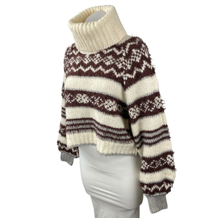 Free People Check Me Out Wool Geometric Turtle Neck Long Sleeve Sweater Top XS