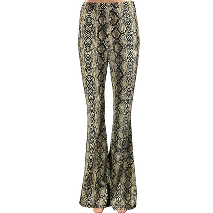 Polly Womens Beige Snakeskin Animal Print High Rise Flared Trousers Pants Size 4