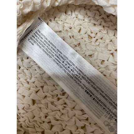 MNG Mango Bow Closure Cream Open Knit Crochet Cap Sleeve Cardigan Blouse Top M