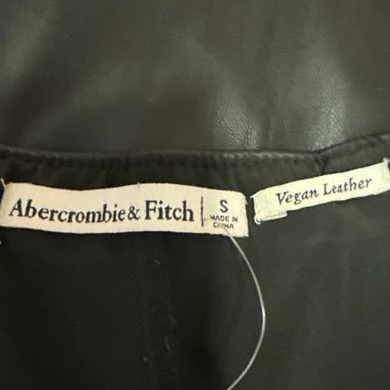 Abercrombie & Fitch Black Faux Vegan Leather Pleated Mini Flared A-Line Skirt S