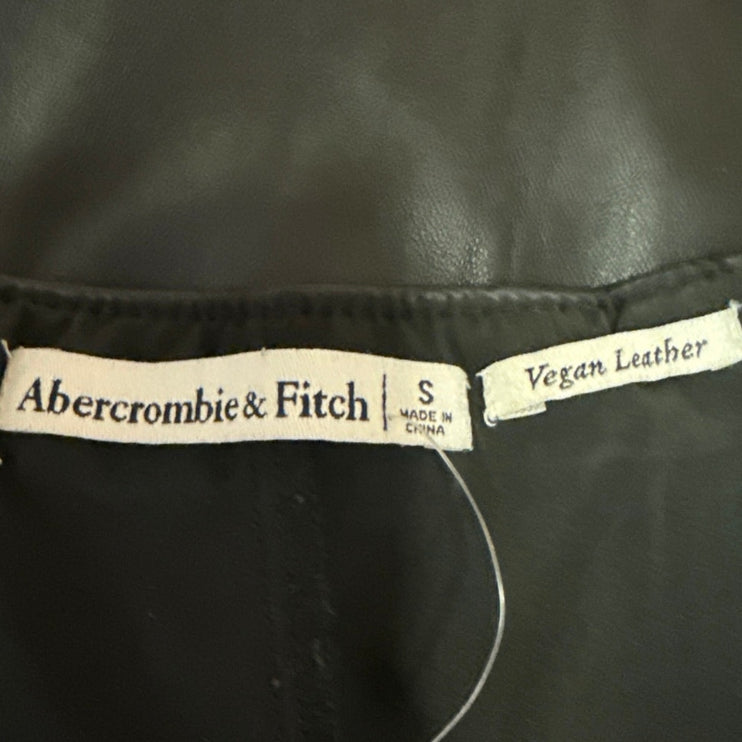 Abercrombie & Fitch Black Faux Vegan Leather Pleated Mini Flared A-Line Skirt S