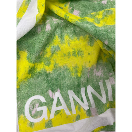 Ganni Green Yellow Voile Tie Dye Winter Snow Shawl Wrap Neck Scarf One Size