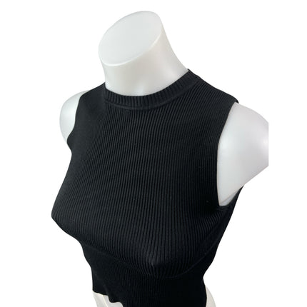 NEW Vogo Women's Black Ribbed Knit Mock Neck Sleeveless Slim Crop Tank Top Sz L