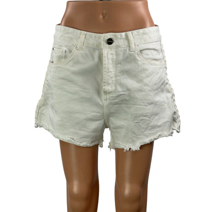 Le Lis Blanc Womens White High Rise Frayed Hem Braided Side Denim Jean Shorts 40