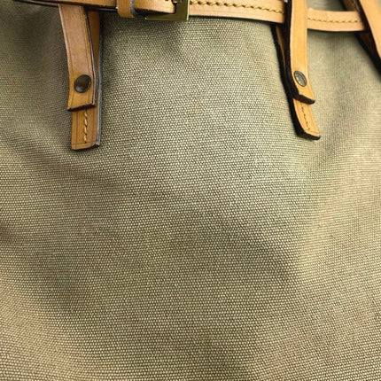 Gucci Women's Gray Green Braided Leather Straps Canvas Tote Shoulder Hand Bag