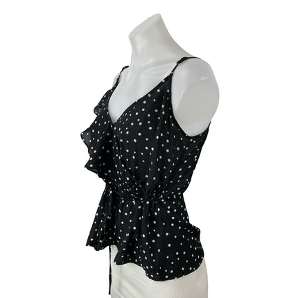 JACK by BB Dakota Black Polka Dots Sleeveless Ruffle Wrap Peplum Blouse Top S
