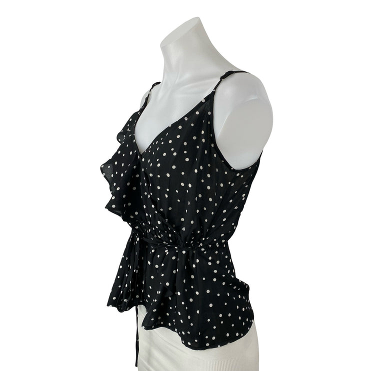 JACK by BB Dakota Black Polka Dots Sleeveless Ruffle Wrap Peplum Blouse Top S