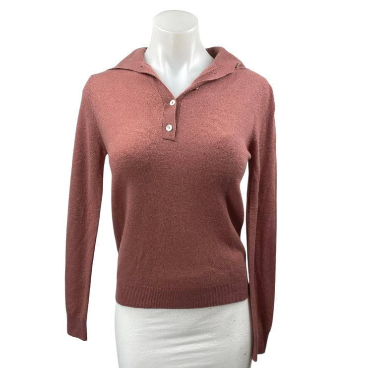 Zara 100% Wool Women's Brown Knit Button Collar Long Sleeve Sweater Top Size S