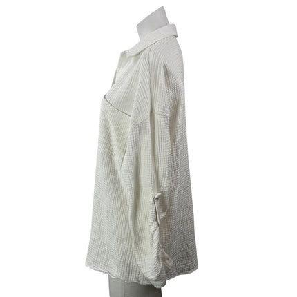 Magaschoni Women's White Gauze Pocket Long Sleeve Button Down Shirt Top Size L