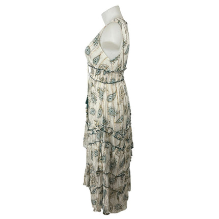 NEW Ananta Green  Paisley Lace Tiered Ruffle Maxi Tank Flare A-Line Dress L/XL