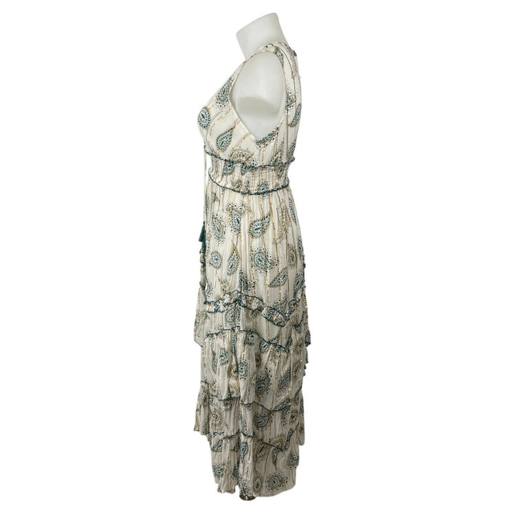 NEW Ananta Green  Paisley Lace Tiered Ruffle Maxi Tank Flare A-Line Dress L/XL
