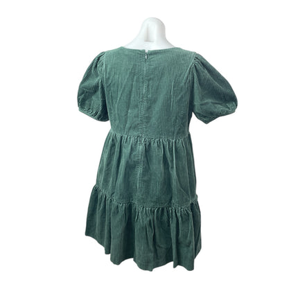 Madewell Women's Green Corduroy Short Puff Sleeve Tiered A Line Mini Dress Sz 4