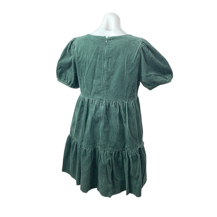 Madewell Women's Green Corduroy Short Puff Sleeve Tiered A Line Mini Dress Sz 4