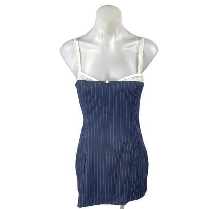 Edikted Blue Lace Pinstriped Sleeveless Cami Camisole Mini Bodycon Dress Size S