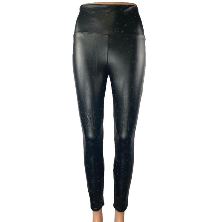 Le Lis Black Starry Print Faux Leather Vegan High Rise Leggings Pants Size S