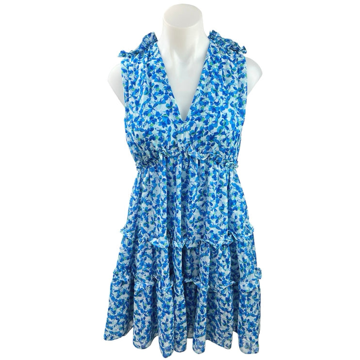 Taylor Blue Floral V Neck Sleeveless Ruffle Tiered A Line Mini Dress Size 4