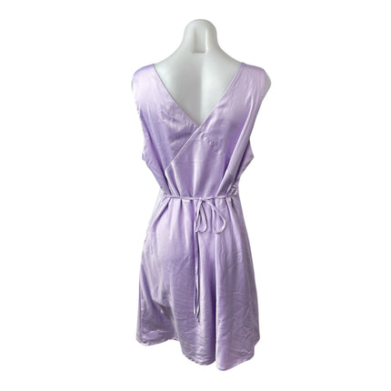 Zesica Purple Lilac Sleeveless Silk Satin Deep V Neck A Line Mini Dress Size XL