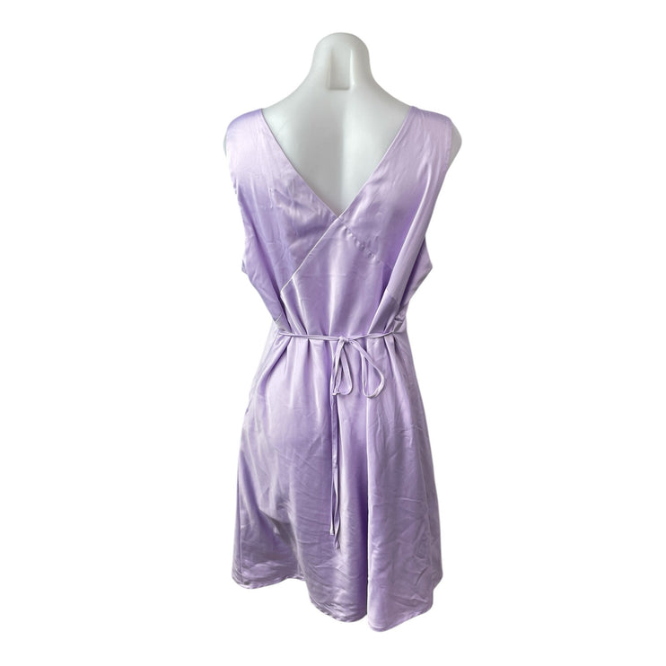 Zesica Purple Lilac Sleeveless Silk Satin Deep V Neck A Line Mini Dress Size XL