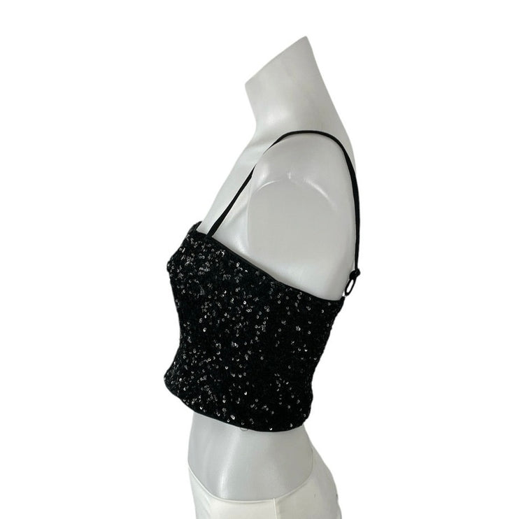 Express Black Sequin Sparkly Square Neck Sleeveless Cami Tank Crop Top Size S