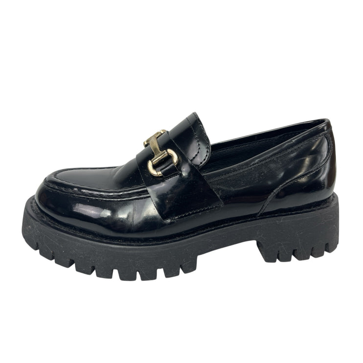 Steve Madden Lando Black Leather Slip On Toe Chunky Platform Loafers Shoes 8M
