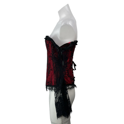 Women's Red Black Long Sleeve Floral Lace Overbust Off The Shoulder Corset Top S