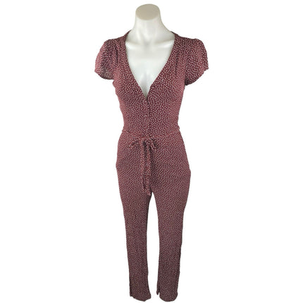 Abercrombie & Fitch Maroon Brown Polka Dots Short Sleeve V Neck Jumpsuit Sz XXS
