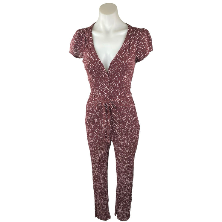 Abercrombie & Fitch Maroon Brown Polka Dots Short Sleeve V Neck Jumpsuit Sz XXS