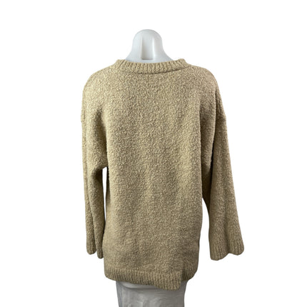 Zara Women's Beige Khaki Fleece Crew Neck Long Sleeve Knit Sweater Top Size S