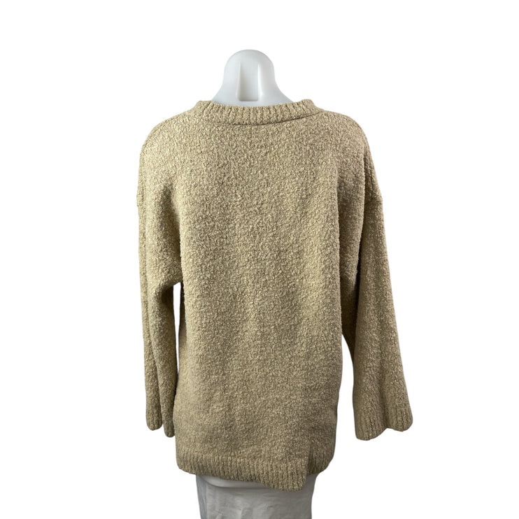 Zara Women's Beige Khaki Fleece Crew Neck Long Sleeve Knit Sweater Top Size S