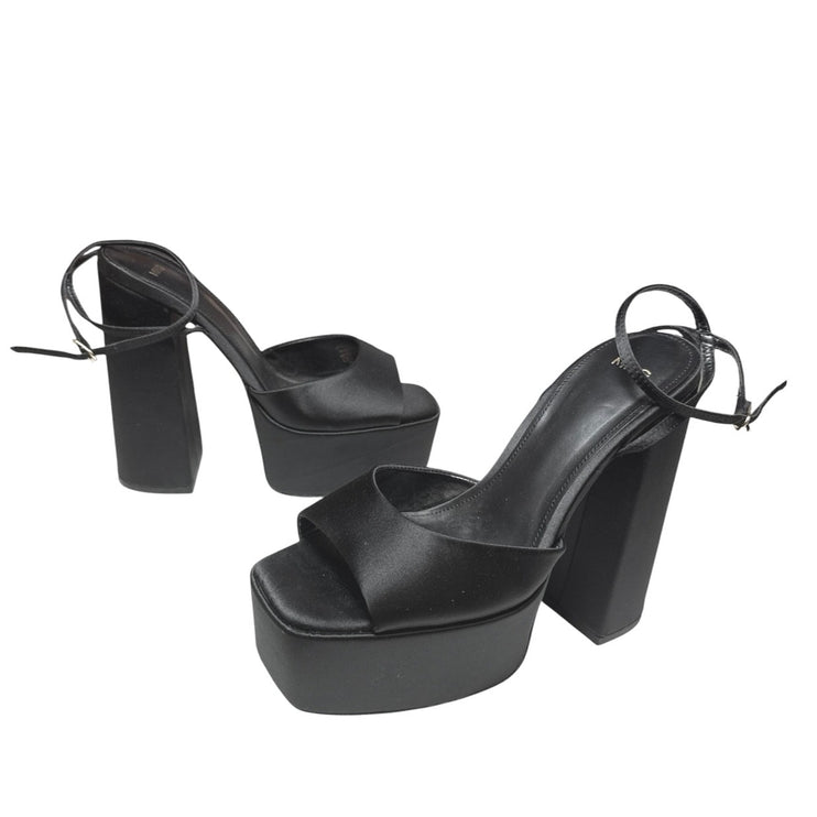 MNG Mango Women's Black Platform Ankle Strap High Heels Maxi Sandals Size 7.5