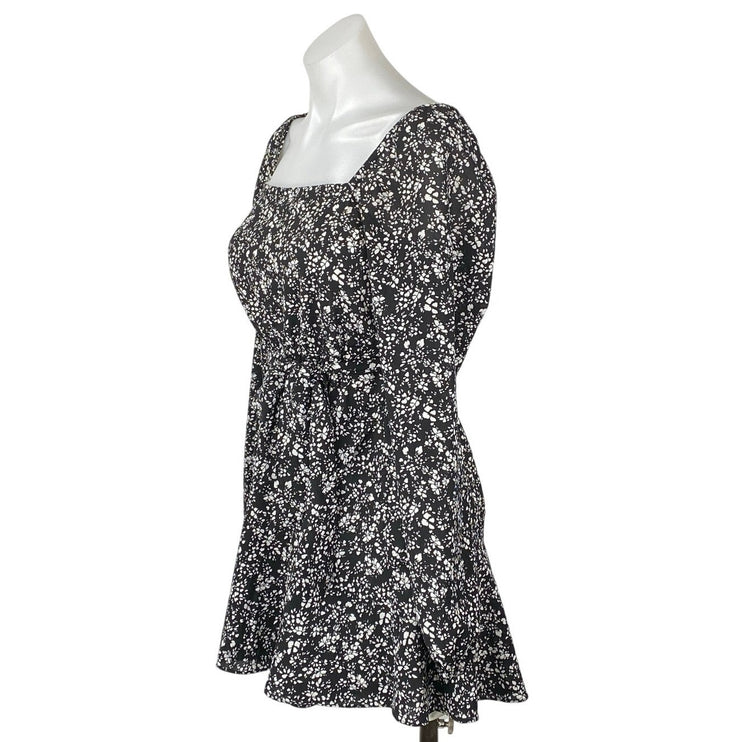 Pamela x NA-KD Reborn Black White Floral Long Puff Sleeve Fit & Flare Dress 6