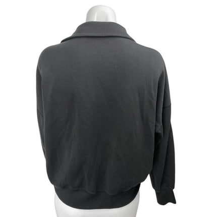 BYLT Women's Black Long Sleeve Collared V-Neck Sweatshirt Sweater Top Size M
