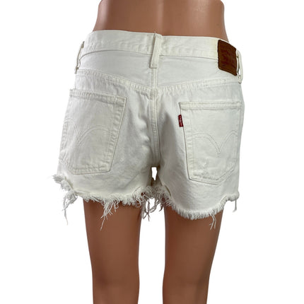 Levi's Women's White Mid Rise Cut Off Raw Hem Mini Denim Jeans Shorts Size S
