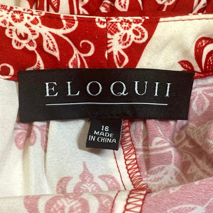 Eloquii Red Long Sleeve Tassel Patchwork Floral Boho Pleated Mini Dress Size 16