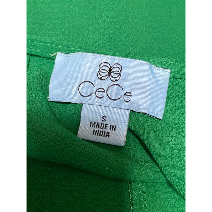 Cece Women's Green Pleated Front Short Puff Sleeve Shirt Blouse Top Size S