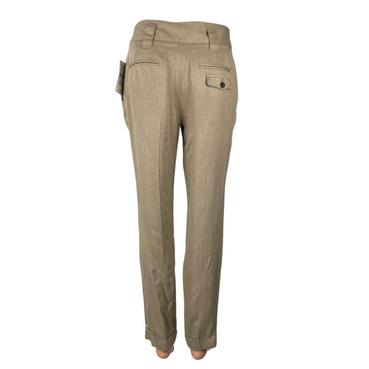 NEW Zara Women's Khaki Pleated High Rise Slim Tapered Trousers Dress Pants Sz S