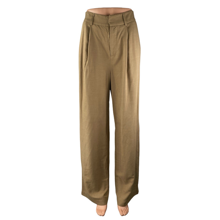 NEW Commense Women's Khaki Pleated High Rise Wide Leg Palazzo Dress Pants Size M