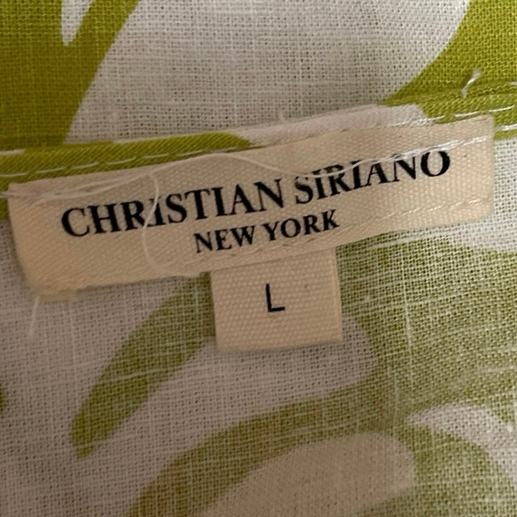 Christian Siriano Green White Linen Blend Sleeveless Tie Front Crop Tank Top L