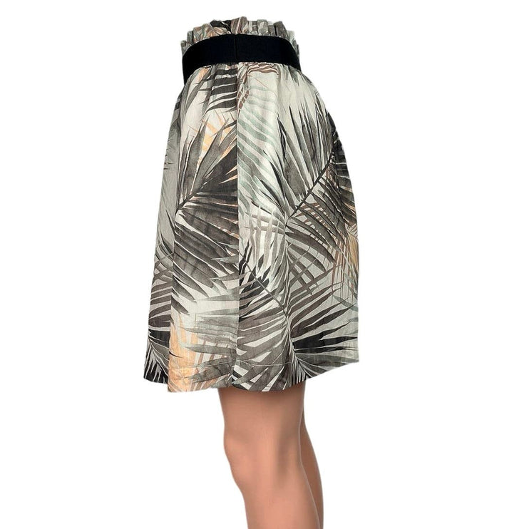 H&M Green Gray Palm Tropical Print Elastic Waist Pull On Mini A Line Skirt Sz 6