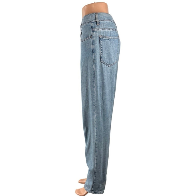Women's Light Blue High Rise Relaxed Straight Palazzo Mom Denim Jeans Pants 40