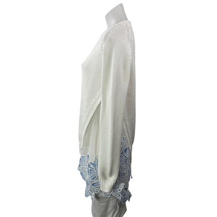Gilmar Women's White Floral Embroidered Crew Neck Long Sleeve Sweater Size 4
