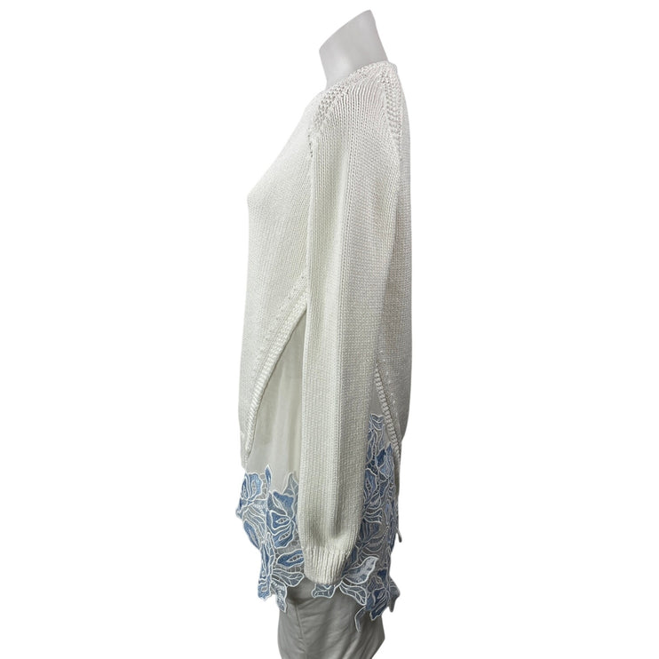 Gilmar Women's White Floral Embroidered Crew Neck Long Sleeve Sweater Size 4