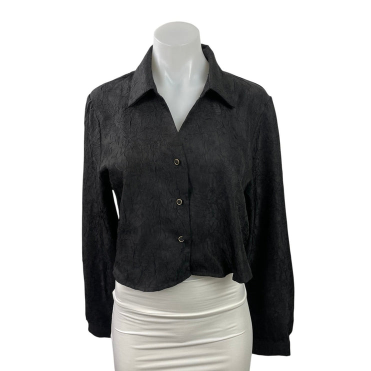 House of Harlow 1960 Black Textured Button Down Long Sleeve Cropped Shirt Top M