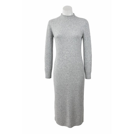 MNG Mango Women's Gray Heather Long Sleeve Mock Neck Knit Midi Sweater Dress S